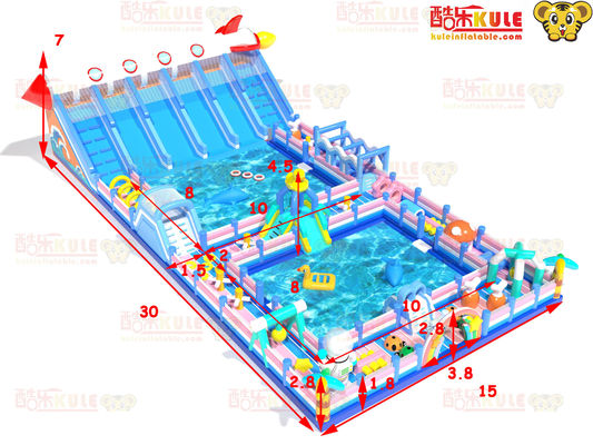 สนามสนุกน้ําขนาดใหญ่ที่ลมได้ ปัญหารอบสองสระว่ายน้ําขนาดใหญ่ 15*30*7m