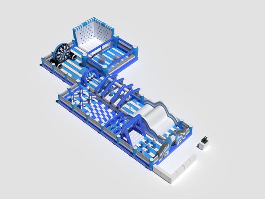 PVC Commercial Inflatable Obstacles คอร์ส สีฟ้าและสีขาว