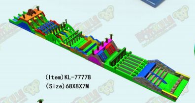 สนามเด็กเล่นอุปสรรคเป่าลมหลากสีสันที่เต็มไปด้วยชีวิตชีวา